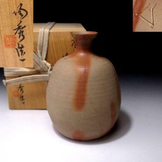 Zn3 Japanese Sake Bottle,  Bizen Ware By National Human Treasure,  Toshu Yamamoto