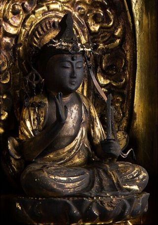 old Japanese Japan,  Buddhism Buddha statue kannon,  Bodhisattva Zushi box 27cm　政 3