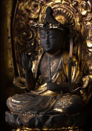 old Japanese Japan,  Buddhism Buddha statue kannon,  Bodhisattva Zushi box 27cm　政 4