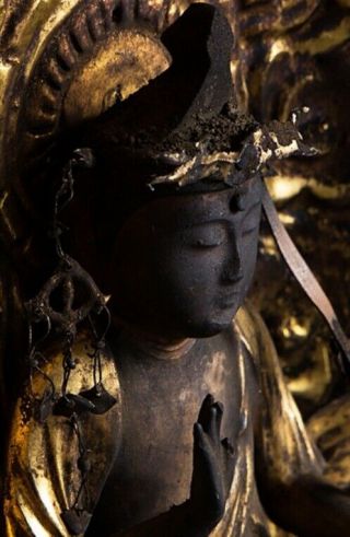 old Japanese Japan,  Buddhism Buddha statue kannon,  Bodhisattva Zushi box 27cm　政 8