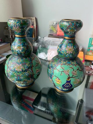 Lao Tian Li Marked 19th C Antique Chinese Cloisonné Vases 老天利制 Gilt 1675 Gm Nr