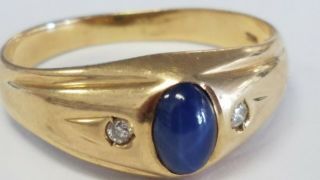 Vintage Solid 10 K Gold Linde Star Sapphire Diamond Accents Ring Size 11