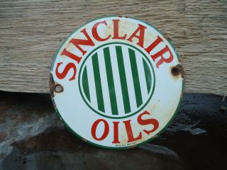 Vintage Old Sinclair Oils Porcelain Gas Pump Door Sign Advertising