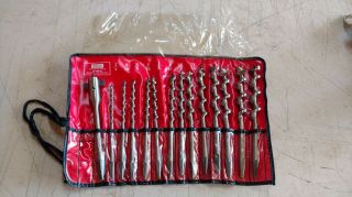 Vintage Irwin 14 Pc Auger Drill Bits Stock No.  Dre Roll Up Plastic 1/4 " - 1 "