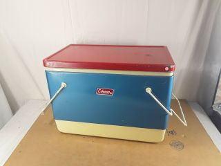 Vintage Rare 1976 Bicentenial Coleman Cooler Metal W/handles - Red White Blue