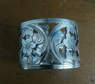 Solid Silver Napkin Ring Fretted Decoration Floral Maker C.  C 1897 Art Nouveau