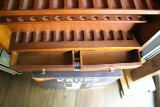 Vintage Custom Wood Smoking Pipe Hanging Display Rack Holds 24 W/2 Drawers 5