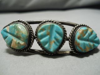 Rare Vintage Navajo 8 Turquoise Sterling Silver Native American Bracelet