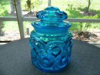 Set of 3 Vintage L.  E.  Smith Blue Moon and Stars Apothecary Canister Jars 6