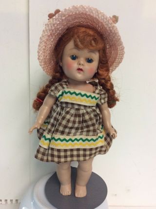 Vntg Vogue Ginny Doll Wearing Tina 29 Brown Check Dress & Bloomer Tagged