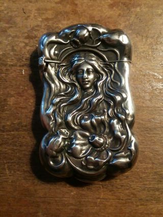 Mermaid Silver Match Safe Sterling 925 Repousse Has Striker