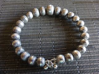 Vintage Navajo Pearls Old Pawn Stamped Sterling Silver Beads Stretchy Bracelet