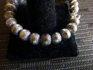 VINTAGE NAVAJO PEARLS OLD PAWN STAMPED STERLING SILVER BEADS STRETCHY BRACELET 3