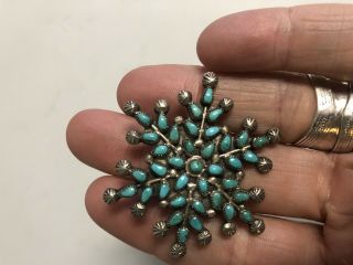 Vintage Zuni Sterling Silver Turquoise Brooch Snowflake