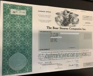 Bear Stearns 2008 Stock Certificate - Rare