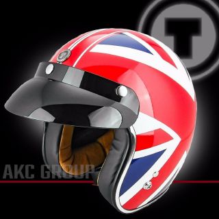 Open Face Retro Style Union Jack 3/4 Motorcycle Scooter Helmet Gloss White