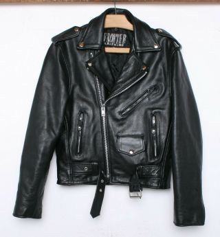 Vintage Frontier Black Leather Motorcycle Jacket Sz.  36