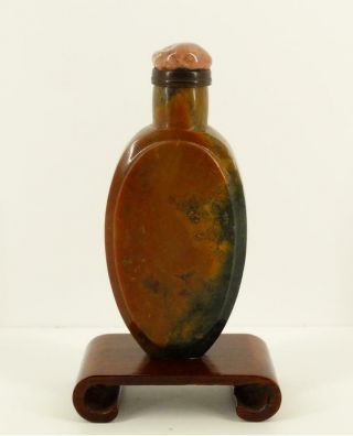 Antique Chinese Jasper Snuff Bottle with Carved Oval Panels C.  1800 Qing 8