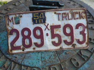 Missouri Vintage 1954 Truck License Plate,  289 - 593,  Mo,  1952 Base