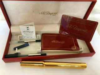 Vintage S.  T.  Dupont Montparnasse Chairman 18k Gold Nib Gold Plated Fountain Pen