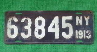 1913 Vintage York NY Automobile License Plate 63845 2