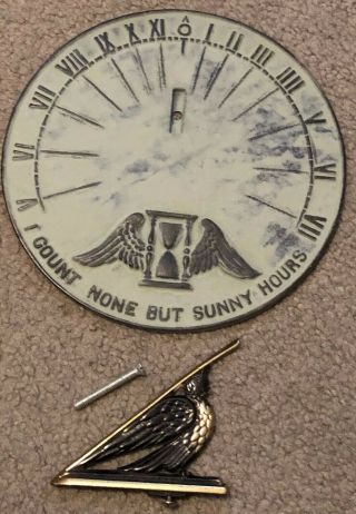 Vintage Virginia Metalcrafters L - 9.  5” Sundial - Solid Brass - Old Stock