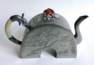 Antique Chinese Pewter Paktong Teapot