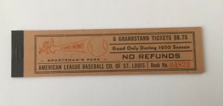 1950 Mlb St.  Louis Browns Baseball Full 5 Ticket Tickets Book - Vintage