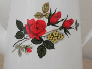 vintage French Enameled Biggin Coffee Pot - Red Roses & yellow myosotis 2