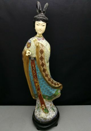 Impressive Early 20th Antique Old Chinese Cloisonne Figure Of Woman Large 39cm