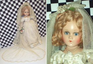 17 " Antique Madame Alexander Composition Bride Wedding Doll Mohair Wig Tagged Dr