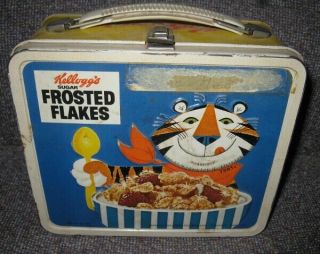 Vtg Kelloggs Frosted Flakes Metal Lunch Box (tony The Tiger) No Thermos