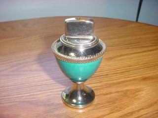 Vintage Zippo Corinthian Table Top Lighter Turquoise Glass Center