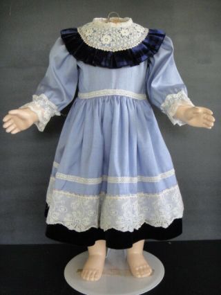 Blue French Doll Dress - Antique Style Jumeau,  Bru.  24 - 26 " Doll - Made In France.