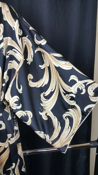 Vintage Natori Classics Black & Gold Women ' s Wrap Long Robe Kimono Sleeves Sz M 4