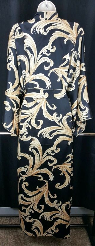 Vintage Natori Classics Black & Gold Women ' s Wrap Long Robe Kimono Sleeves Sz M 5