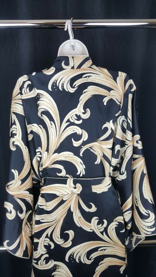 Vintage Natori Classics Black & Gold Women ' s Wrap Long Robe Kimono Sleeves Sz M 6