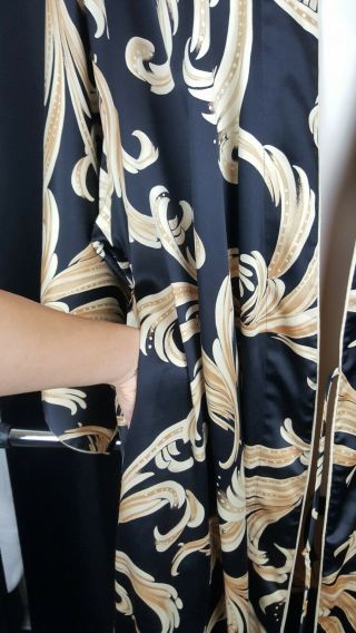 Vintage Natori Classics Black & Gold Women ' s Wrap Long Robe Kimono Sleeves Sz M 8