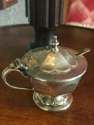 Solid Silver Heavy Art Deco Mustard Pot With Liner