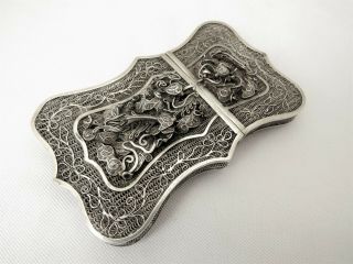 Fine Victorian Chinese Silver Filigree Card Case.  Ornate Silver Card Case.