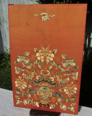 Large Antique 19thc Chinese Hand Embroidered Silk Panel