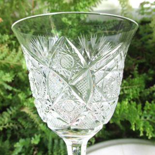 Set Of 8 Old Intricately Cut Crystal Wine Glasses