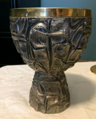 Rare Ornate Large Heavy Vintage Catholic Church Altar Silver Metal Chalice