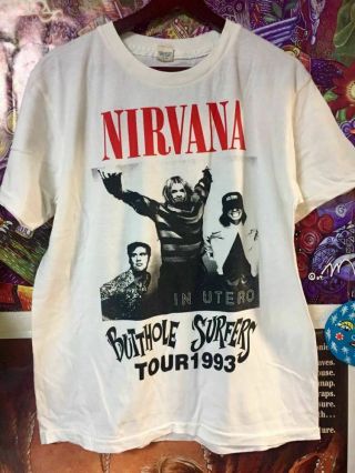 Vintage 1993 Nirvana In Utero Tour T - Shirt Butthole Surfers L Size