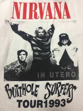 Vintage 1993 Nirvana In Utero Tour T - Shirt Butthole Surfers L Size 3