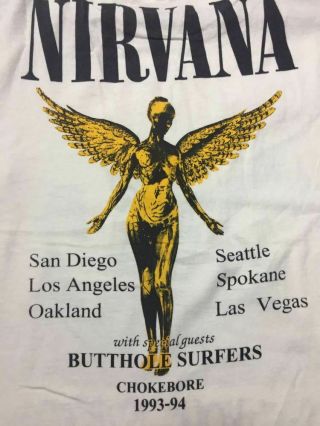 Vintage 1993 Nirvana In Utero Tour T - Shirt Butthole Surfers L Size 5