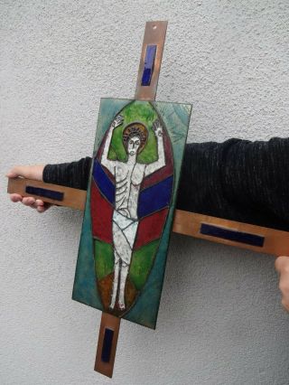 Great Work Of Sacred Art Vtg German Crucifix Enamel On Brass Resurrection Cross