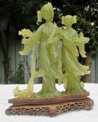 Rare Large Fine Chinese Carved Jade / Hardstone Princess And Attendant