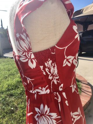 VTG 60s PARADISE HAWAII Backless Crisp Cotton Red Flowers Dress Unworn S - M Rare 3