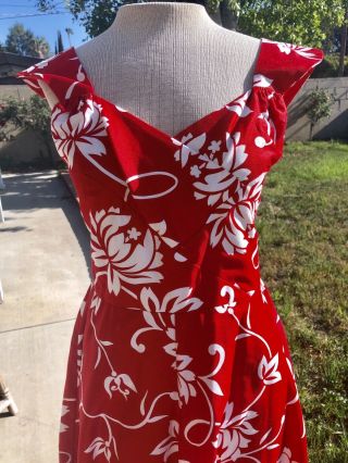 VTG 60s PARADISE HAWAII Backless Crisp Cotton Red Flowers Dress Unworn S - M Rare 5